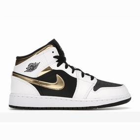 Air Jordan 1 Mid White Gold Black Air Jordan 1 Mid sneakers with bold retro vibes