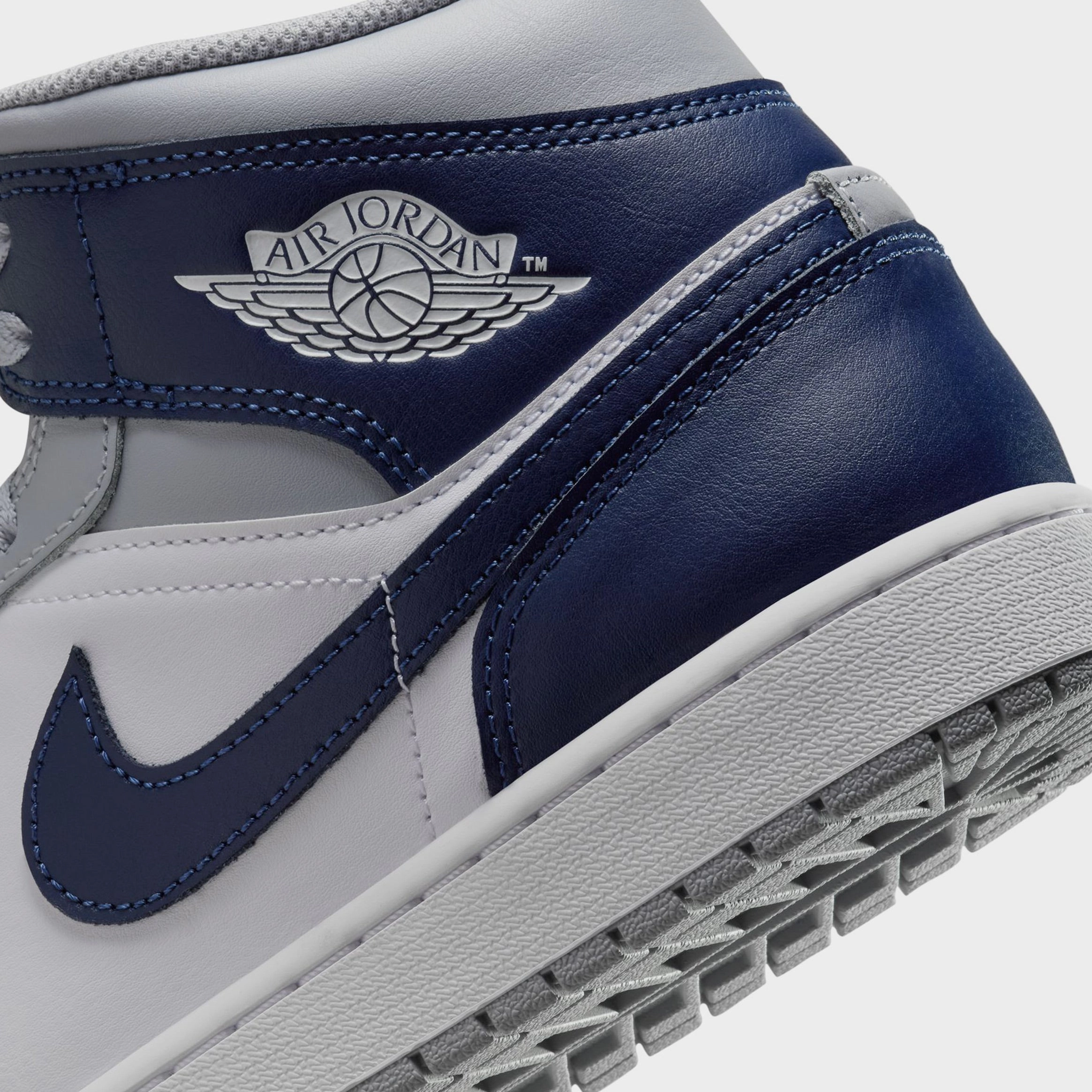 Air Jordan 1 Mid Wolf Grey Midnight Navy Mens Lifestyle Shoes (White/Wolf Grey/Midnight Navy) Air Jordan 1 original design shoes