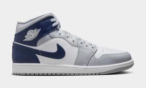 Air Jordan 1 Mid Wolf Grey Midnight Navy Mens Lifestyle Shoes (White/Wolf Grey/Midnight Navy) Air Jordan 1 classic shoes for streetwear looks