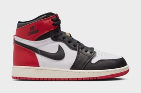 Air Jordan 1 Retro High OG Black Toe Grade School Lifestyle Shoes (White/Black/Varsity Red/Sail) Air Jordan 1 classic shoes for streetwear looks