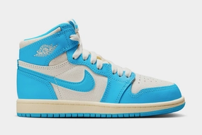 Air Jordan 1 Retro High OG UNC Reimagined Preschool Lifestyle Shoes (Dark Powder Blue/Dark Powder Blue/Sail) Air Jordan 1 classic shoes for streetwear looks