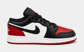 Air Jordan 1 Retro Low Bred Toe Grade School Lifestyle Shoes (Black/Red) Air Jordan 1 classic shoes for streetwear looks