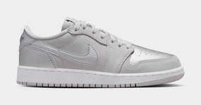 Air Jordan 1 Retro Low OG Metallic Silver Grade School Lifestyle Shoes (Neutral Grey/Metallic Silver/White) Air Jordan 1 classic shoes for streetwear looks