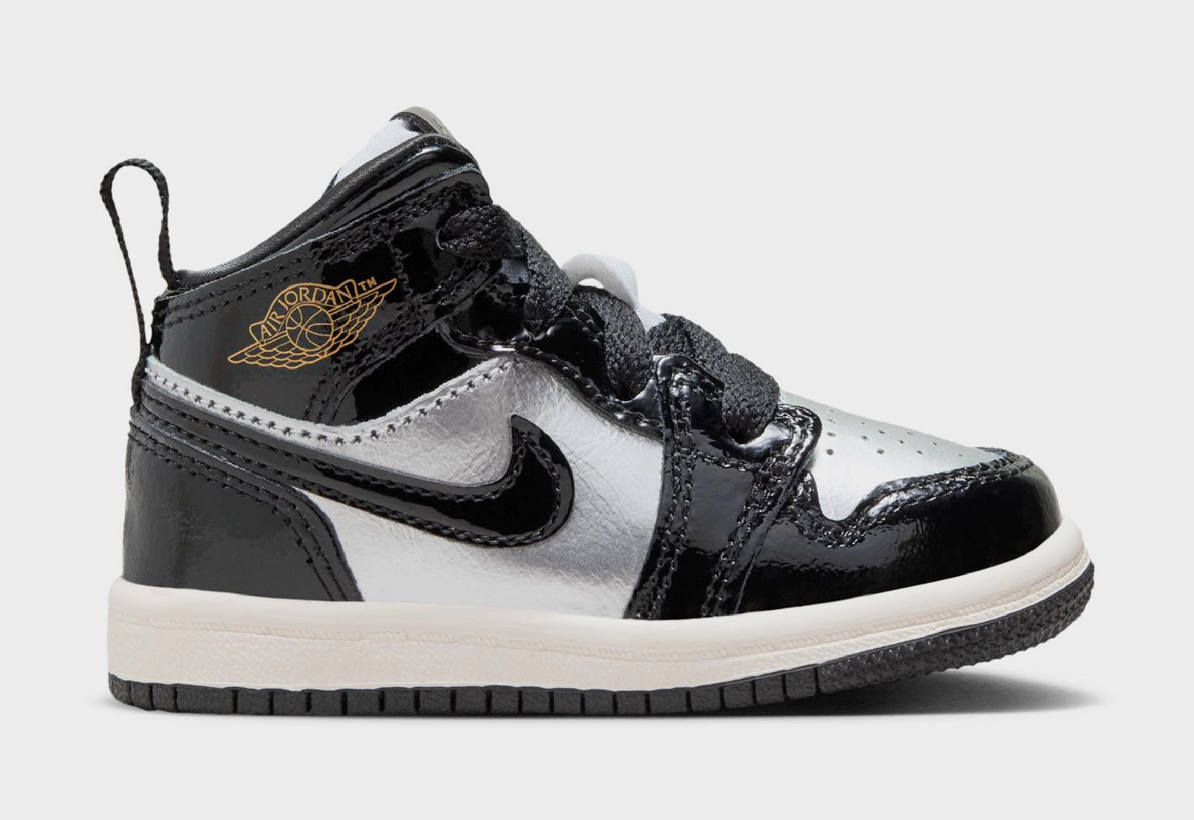 Air Jordan 1 Retro Mid Black Metallic Infant Toddler Lifestyle Shoes (Black/Metallic Silver/Sail/Metallic Gold) Air Jordan 1 classic shoes for streetwear looks