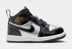 Air Jordan 1 Retro Mid Black Metallic Infant Toddler Lifestyle Shoes (Black/Metallic Silver/Sail/Metallic Gold) Air Jordan 1 classic shoes for streetwear looks