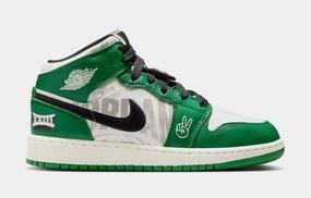 Air Jordan 1 Retro Mid Grade School Lifestyle Shoes (Pine Green/White/Black) Air Jordan 1 classic shoes for streetwear looks