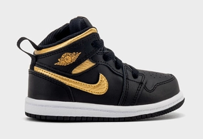 Air Jordan 1 Retro Mid Infant Toddler Lifestyle Shoes (Black/Metallic Gold/White) Air Jordan 1 classic shoes for streetwear looks
