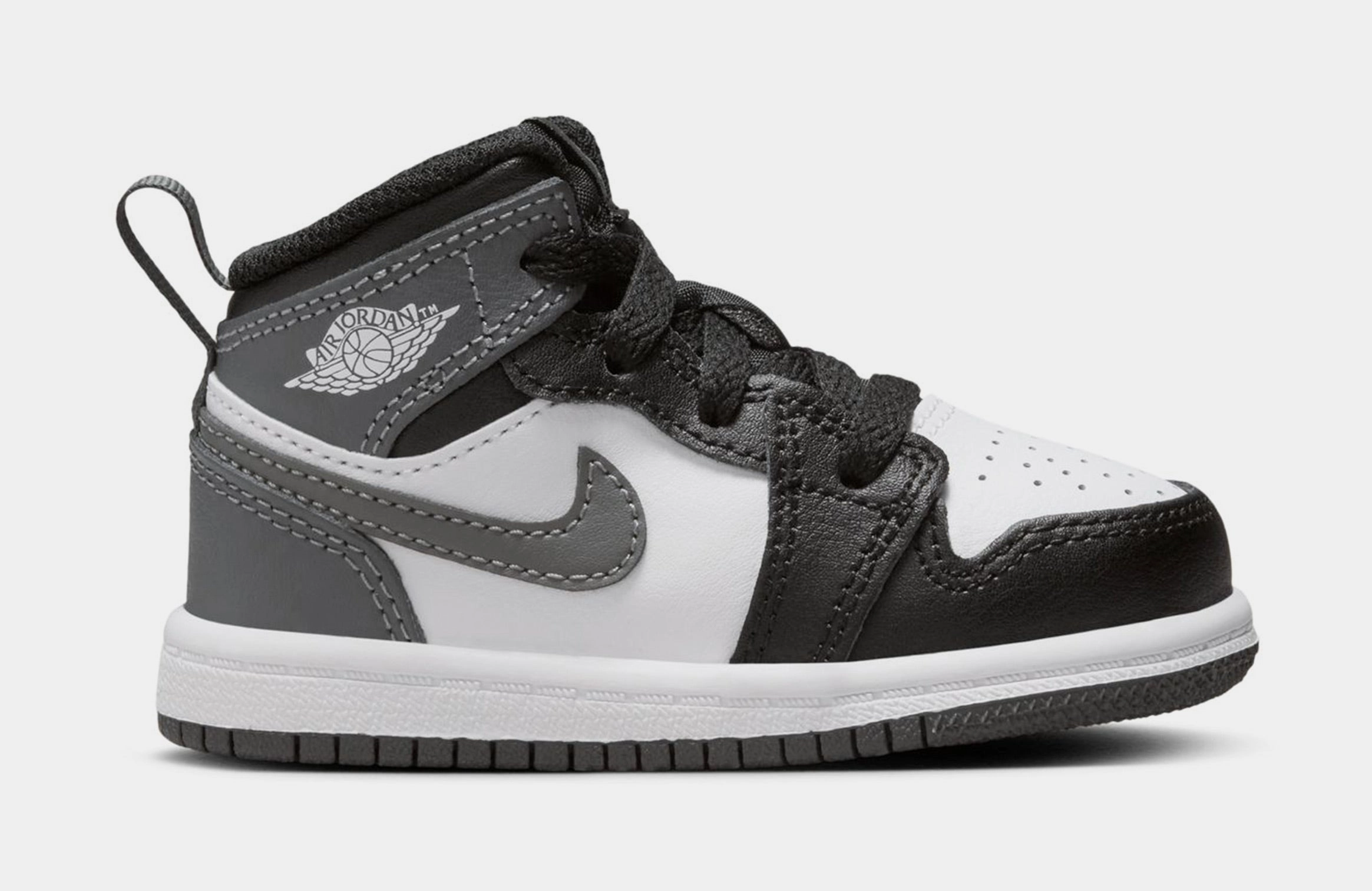 Air Jordan 1 Retro Mid Infant Toddler Lifestyle Shoes (Black/White/Iron Grey) Air Jordan 1 classic shoes for streetwear looks