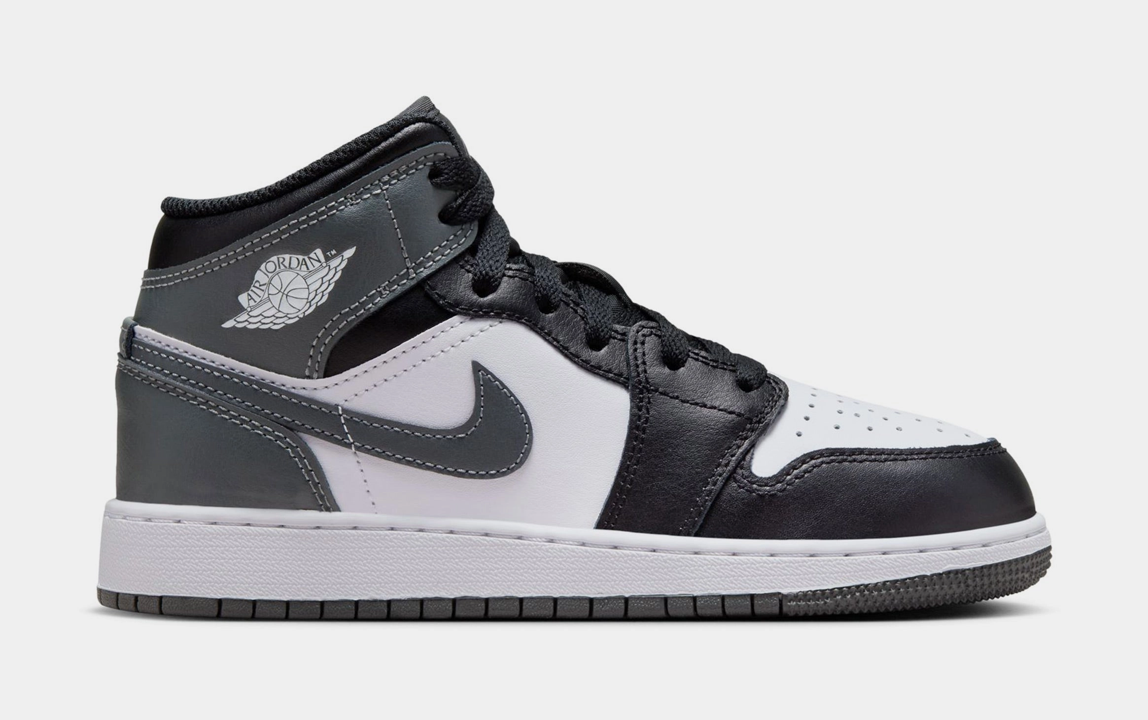 Air Jordan 1 Retro Mid Iron Grey Grade School Lifestyle Shoes (Black/White/Iron Grey) Air Jordan 1 classic shoes for streetwear looks
