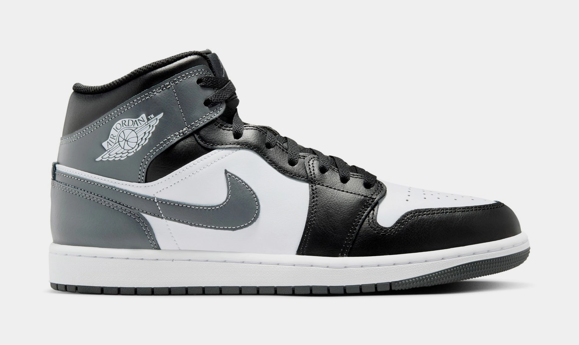 Air Jordan 1 Retro Mid Iron Grey Mens Lifestyle Shoes (Black/Iron Grey/White) Air Jordan 1 classic shoes for streetwear looks