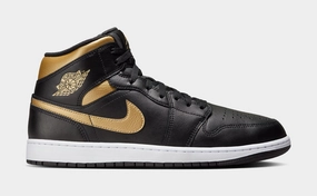 Air Jordan 1 Retro Mid Mens Basketball Shoes (Black/Gold) Air Jordan 1 classic shoes for streetwear looks