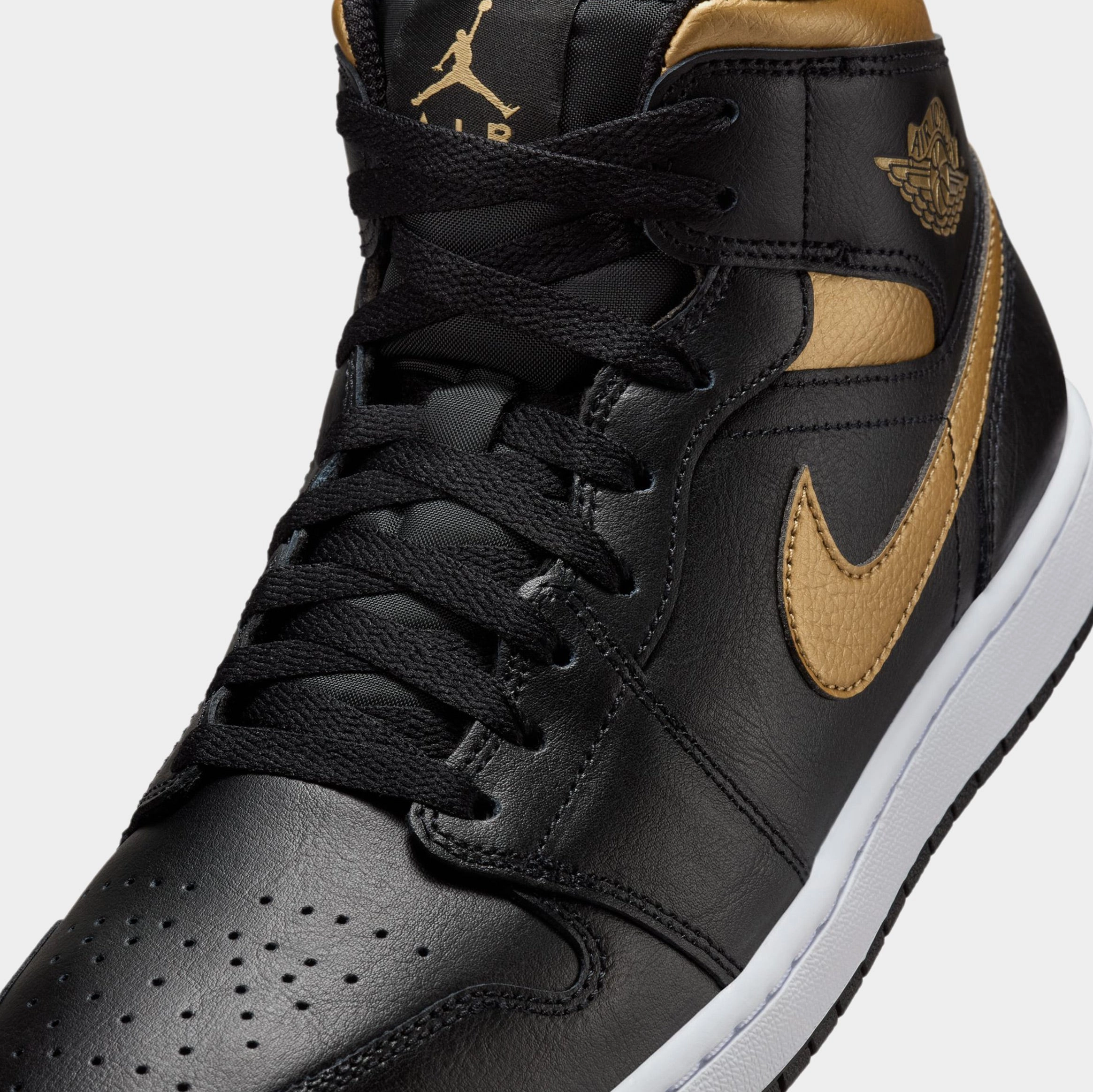 Air Jordan 1 Retro Mid Mens Basketball Shoes (Black/Gold) Air Jordan 1 original design shoes
