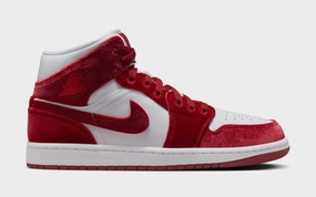 Air Jordan 1 Retro Mid Red Velvet Womens Lifestyle Shoes (White/Black/White/Team Red) Air Jordan 1 classic shoes for streetwear looks