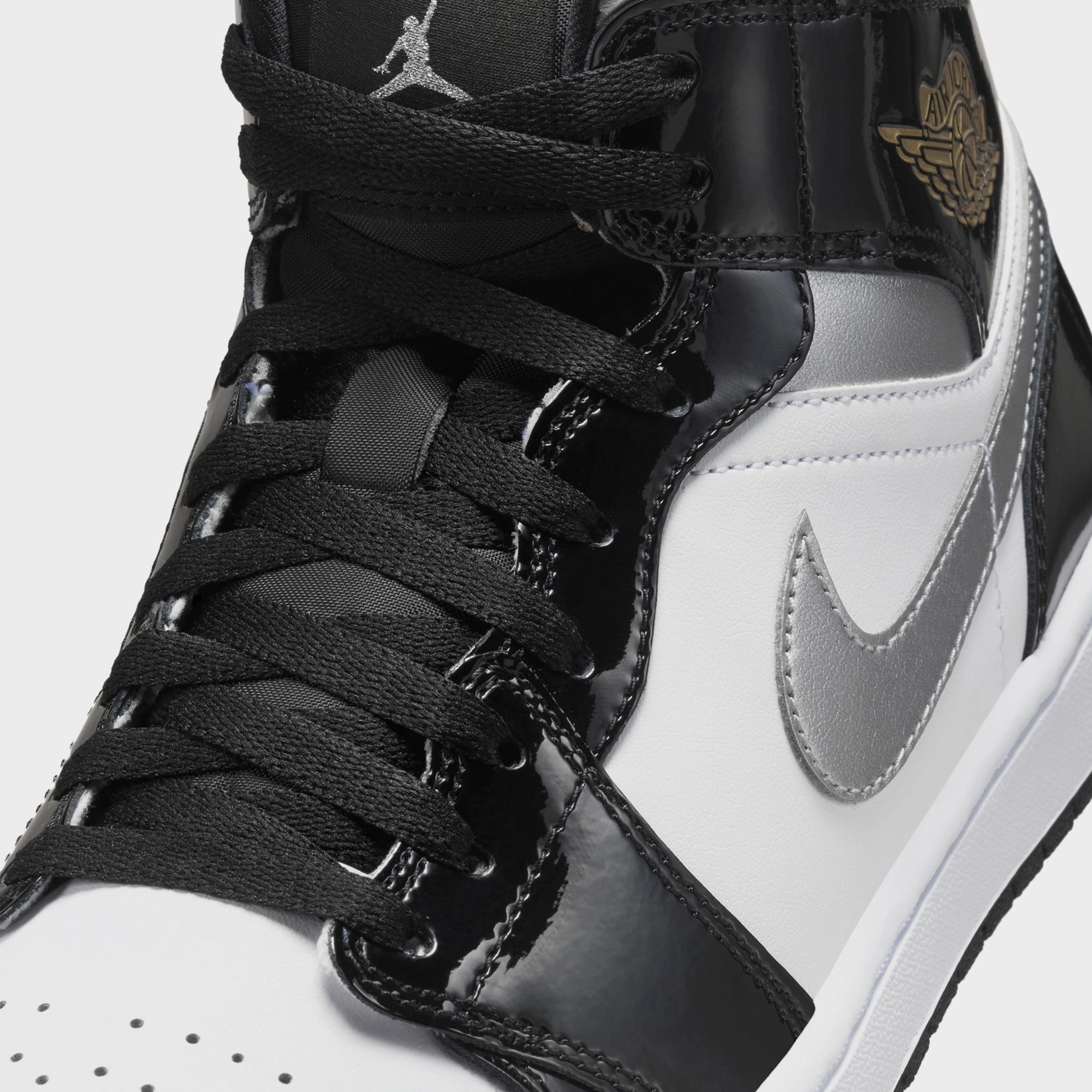 Air Jordan 1 Retro Mid SE Black Patent Mens Lifestyle Shoes (Black Patent/Metallic Gold/Silver) Air Jordan 1 original design shoes
