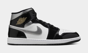 Air Jordan 1 Retro Mid SE Black Patent Mens Lifestyle Shoes (Black Patent/Metallic Gold/Silver) Air Jordan 1 classic shoes for streetwear looks