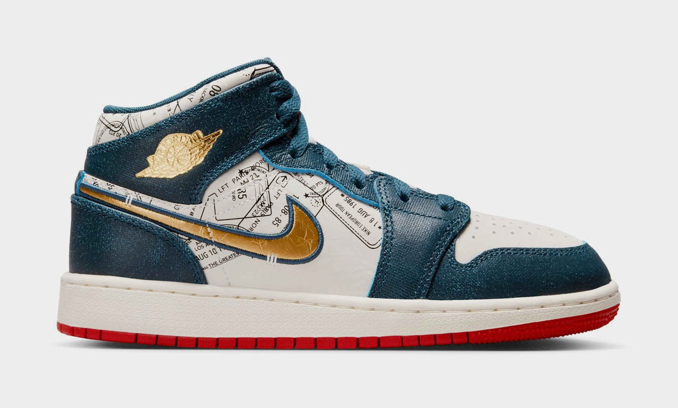 Air Jordan 1 Retro Mid SE Grade School Lifestyle Shoes (Armory Navy/Metallic Gold/Pale Ivory) Air Jordan 1 classic shoes for streetwear looks