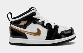 Air Jordan 1 Retro Mid SE Patent Black Gold Infant Toddler Lifestyle Shoes (Black/Gold) Air Jordan 1 classic shoes for streetwear looks