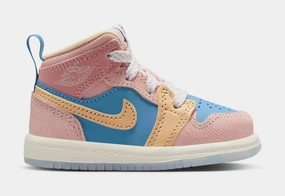 Air Jordan 1 Retro Mid Sneaker School Infant Toddler Lifestyle Shoes (Aegean Storm/Hemp/Pink Oxford) Air Jordan 1 classic shoes for streetwear looks
