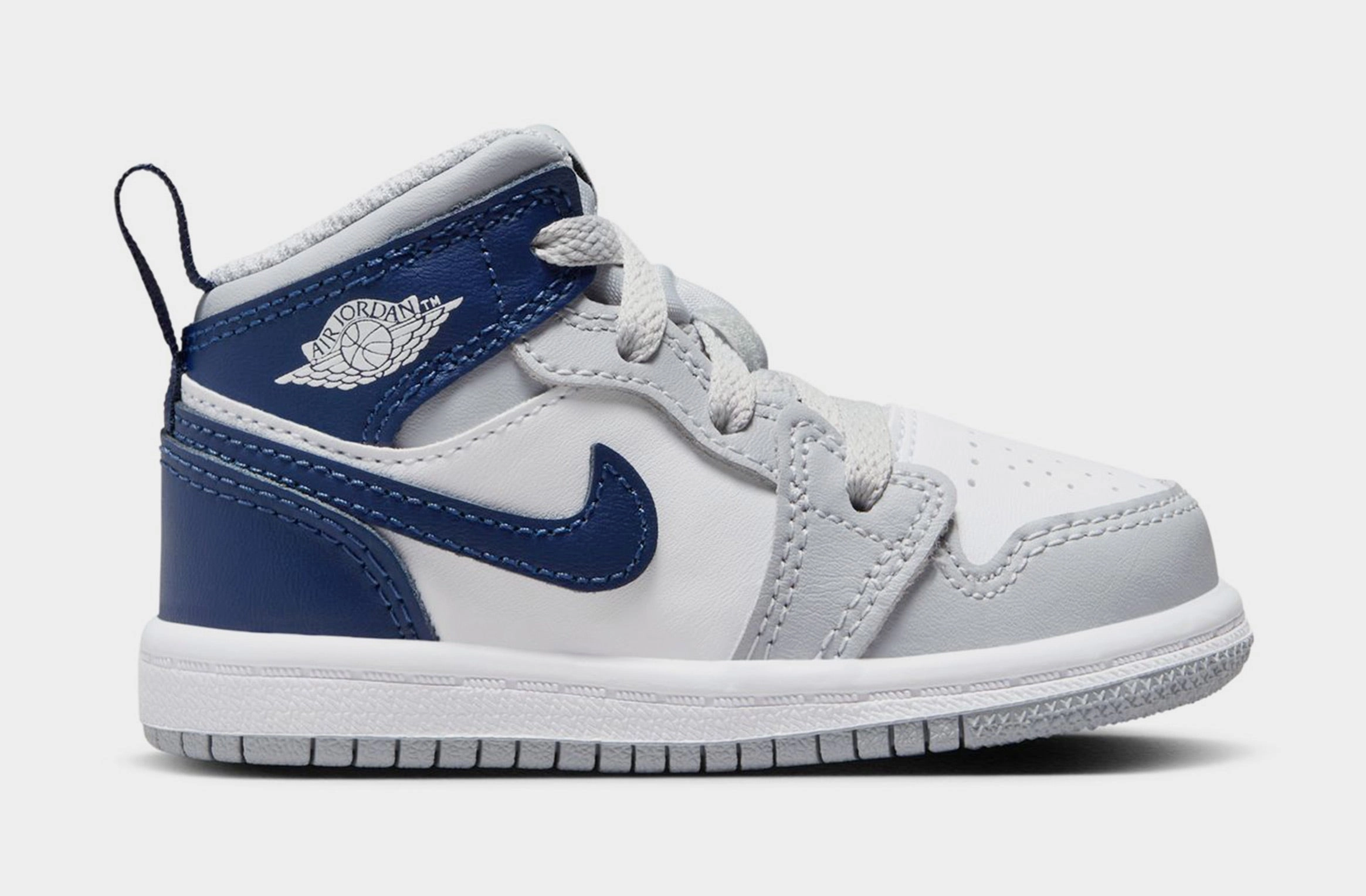 Air Jordan 1 Retro Mid Wolf Grey Midnight Navy Infant Toddler Lifestyle Shoes (White/Wolf Grey/Midnight Navy) Air Jordan 1 classic shoes for streetwear looks