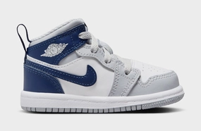 Air Jordan 1 Retro Mid Wolf Grey Midnight Navy Infant Toddler Lifestyle Shoes (White/Wolf Grey/Midnight Navy) Air Jordan 1 classic shoes for streetwear looks