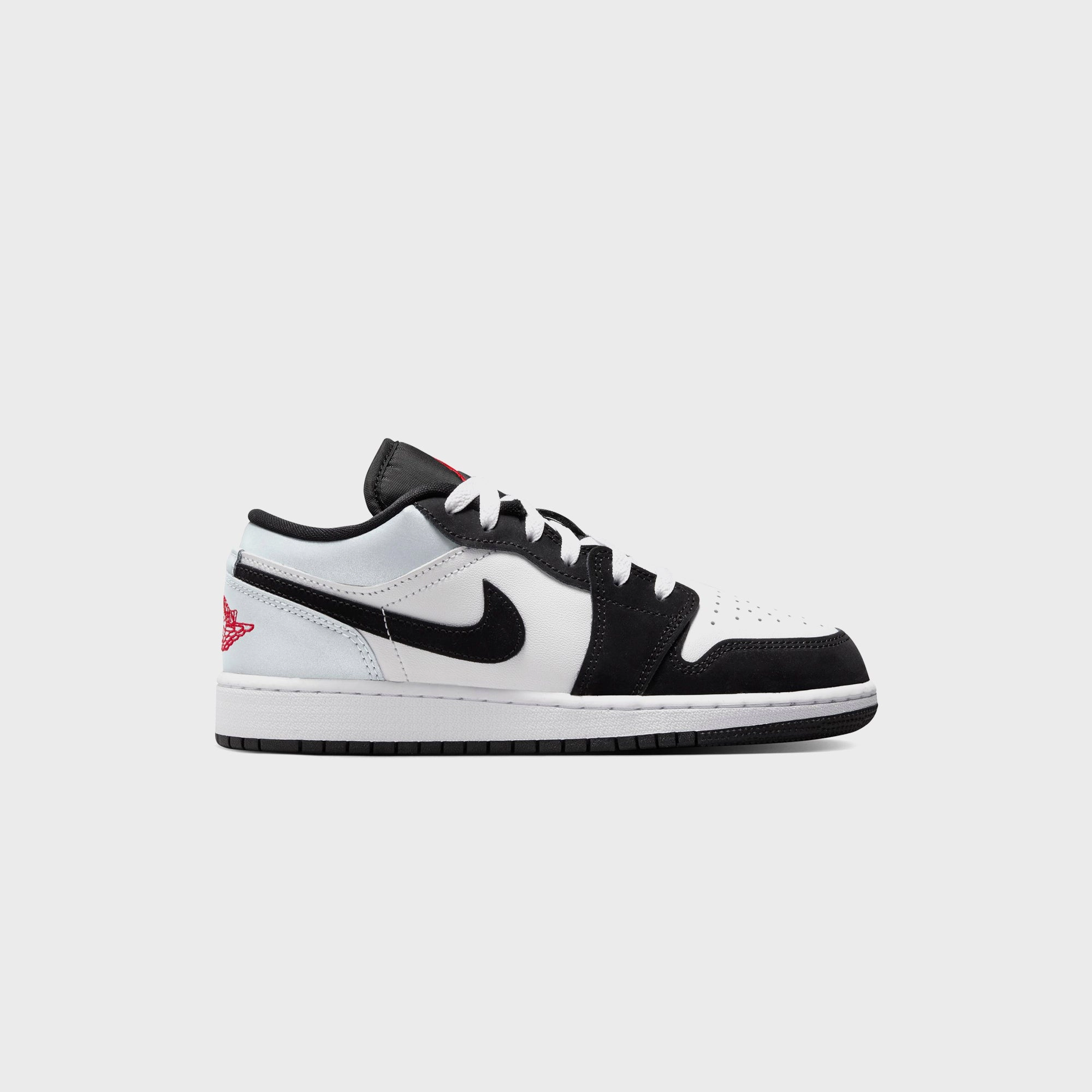Air Jordan GS 1 Low Se Uni - White / Black / Matte Silver / Fire Red Retro basketball sneakers