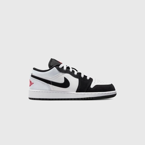 Air Jordan GS 1 Low Se Uni - White / Black / Matte Silver / Fire Red Retro basketball sneakers