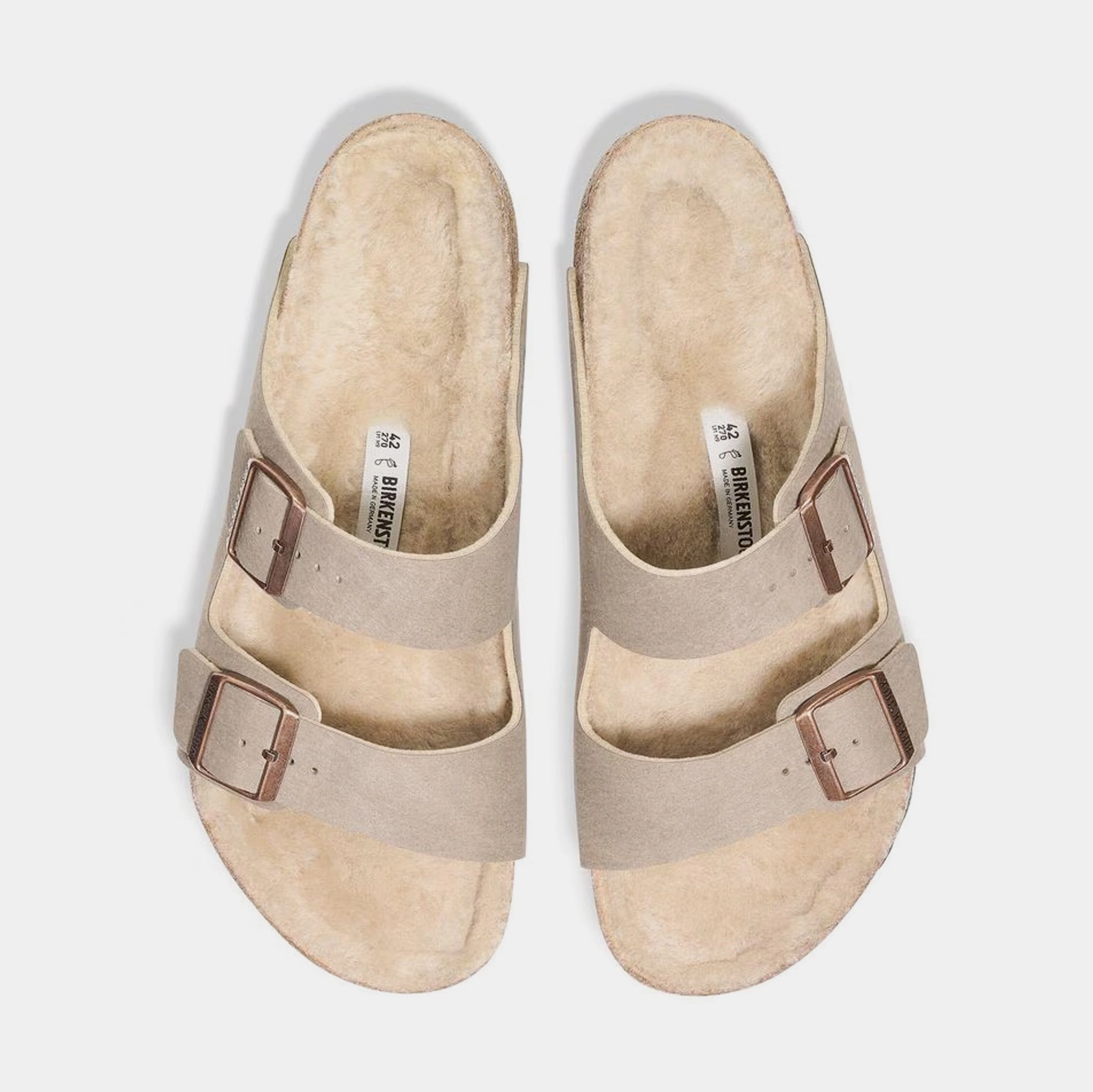 Arizona Shearling Womens Sandals (Beige/Gold) Ergonomic walking shoes
