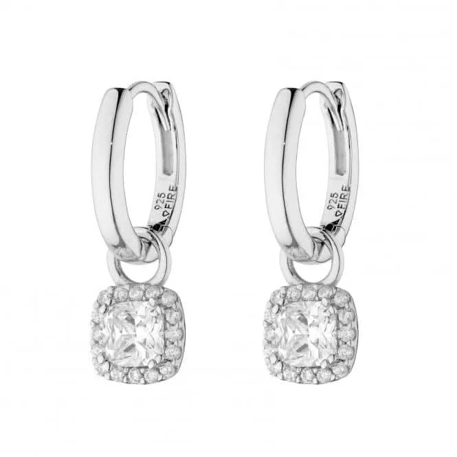 Assembled Hoop Square Halo Drops Earrings E6061 Diamonfire Jewellery
