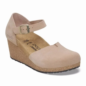 Birkensock Mary  Suede Wedge Mary Jane with Supportive Fit Birkenstock soft footbed slides for casual wear