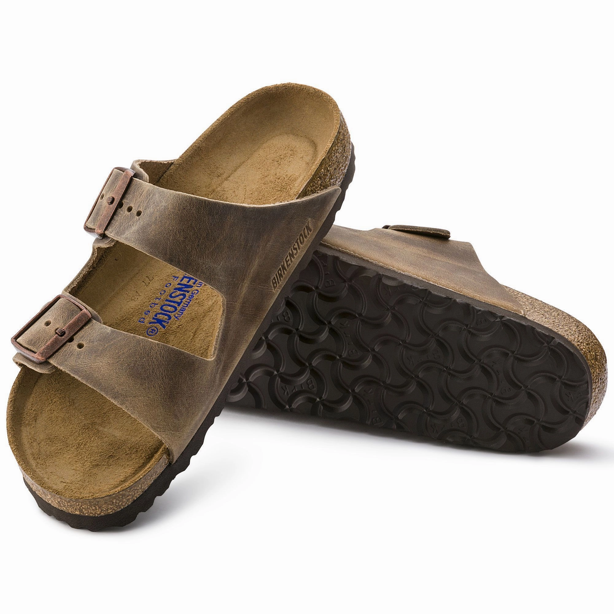 BIRKENSTOCK ARIZONA SOFT FOOTBED TOBACCO BROWN OILED NUBUCK LEATHER UNISEX Birkenstock comfortable casual footwear