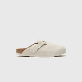 Birkenstock Boston SFB Antique - White Suede Open-toe comfort slides