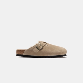 Birkenstock Boston Shearling Suede - Taupe / Sandcastle Open-toe comfort slides