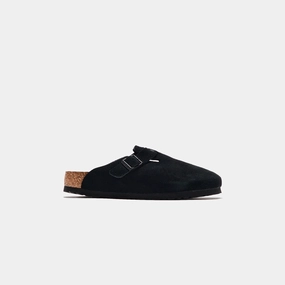 Birkenstock WMNS Boston Soft Footbed Suede - Black Open-toe comfort slides
