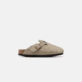 Birkenstock WMNS Boston Soft Footbed Suede - Taupe Open-toe comfort slides