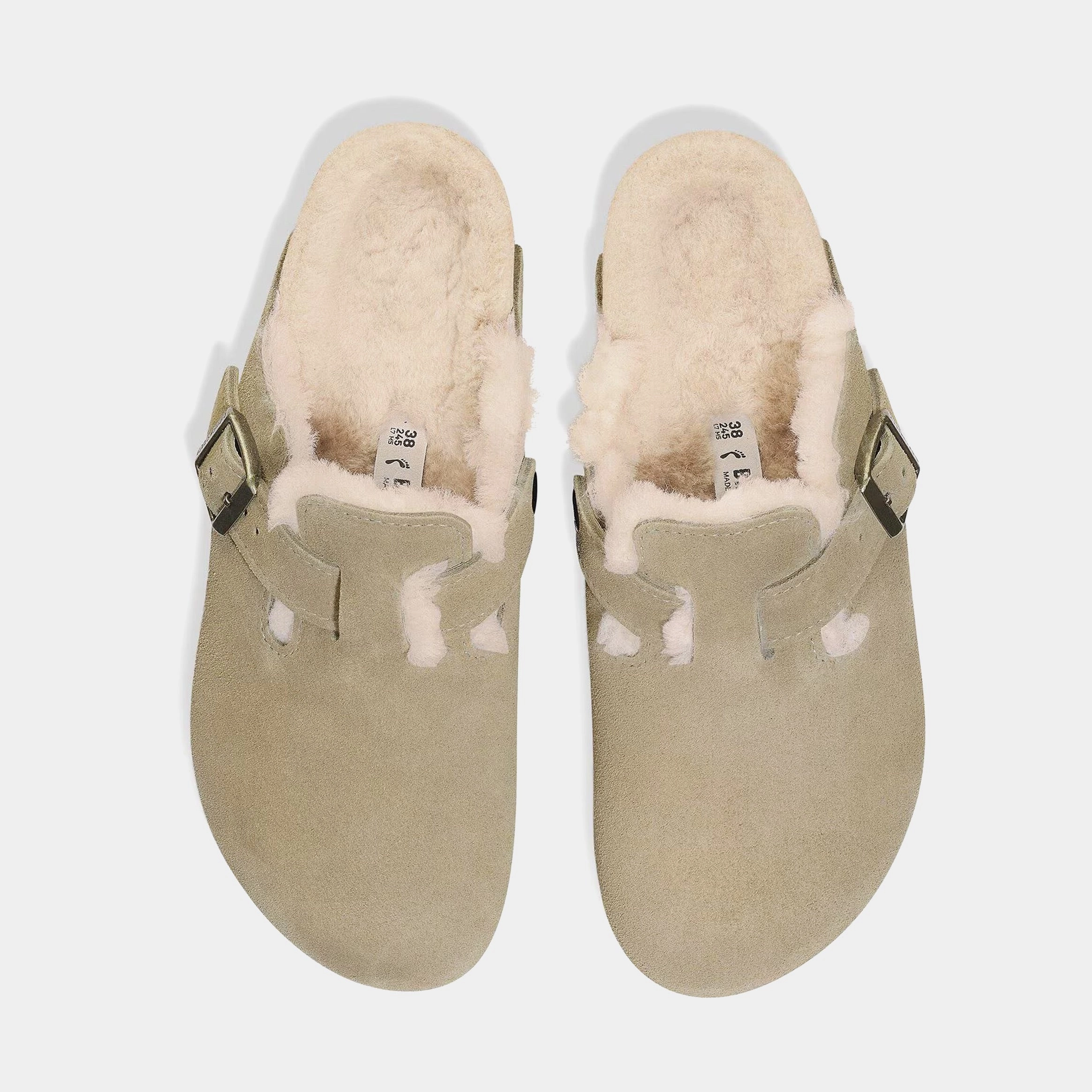 Boston Shearling Clog Womens Sandals (Taupe) Ergonomic walking shoes