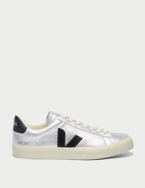 Campo Leather - Silver Black Veja womens shoes with sustainable materials