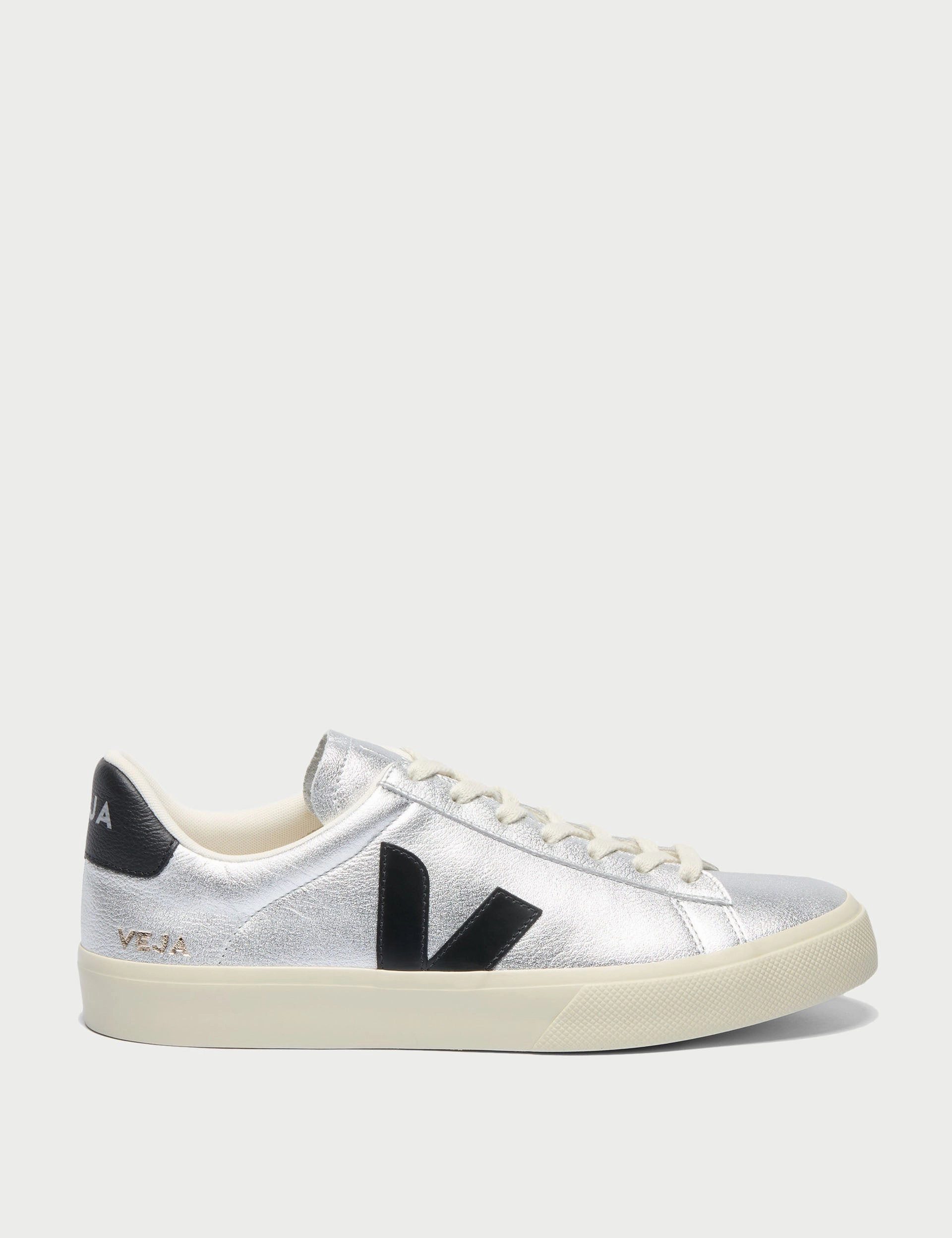 Campo Leather - Silver Black Veja womens shoes with sustainable materials
