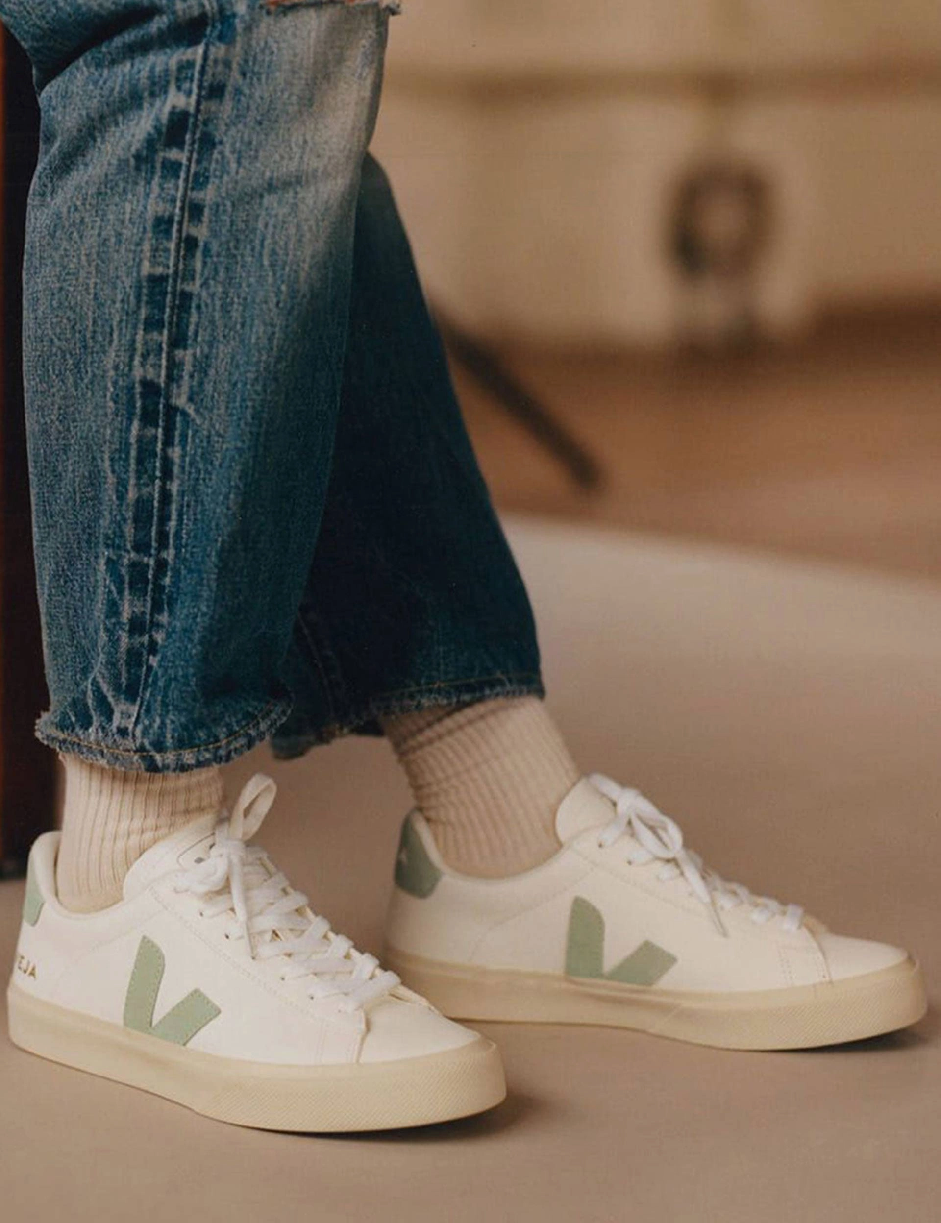Campo Leather - White Matcha Veja women's trendy casual shoes