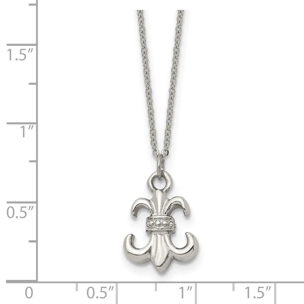Chisel Jewelry Stainless Steel Polished Fleur de Lis with 2 ext. Necklace