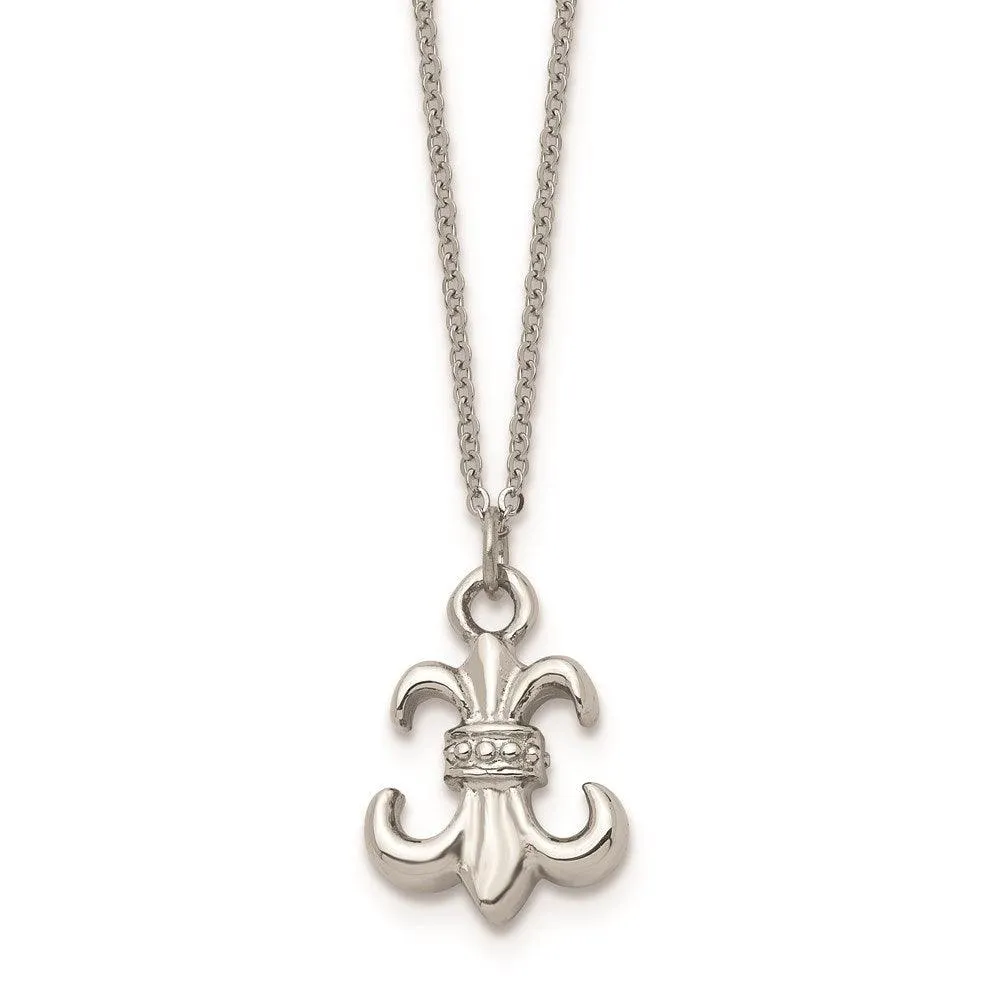 Chisel Jewelry Stainless Steel Polished Fleur de Lis with 2 ext. Necklace