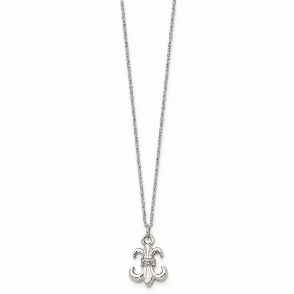 Chisel Jewelry Stainless Steel Polished Fleur de Lis with 2 ext. Necklace