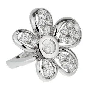 Chopard Flower Happy Diamond 18k White Gold Cocktail Ring Chopard Jewelry