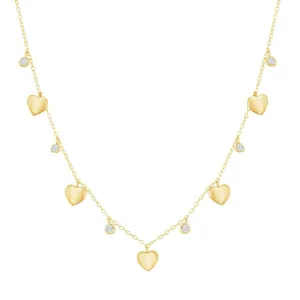 Classic Jewelry Classic Women's Necklace - Alternating Gold Plated Heart and Bezel-Set CZ | M-6803-GP