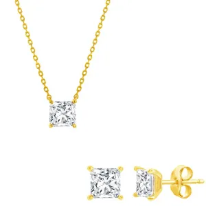 Classic Jewelry Classic Women's Necklace and Earrings Set - Gold Plated Princess Cut CZ | SET-611