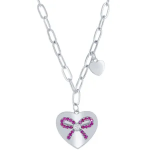 Classic Jewelry Classic Women's Necklace - Sterling Heart with Ruby CZ Ribbon Paperclip | M-6782