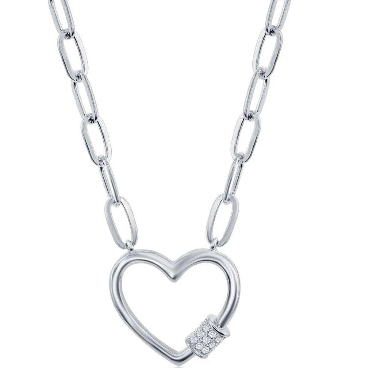 Classic Jewelry Classic Women's Necklace - Sterling Micro Pave CZ Heart Carabiner Paperclip | M-6778