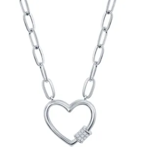 Classic Jewelry Classic Women's Necklace - Sterling Micro Pave CZ Heart Carabiner Paperclip | M-6778