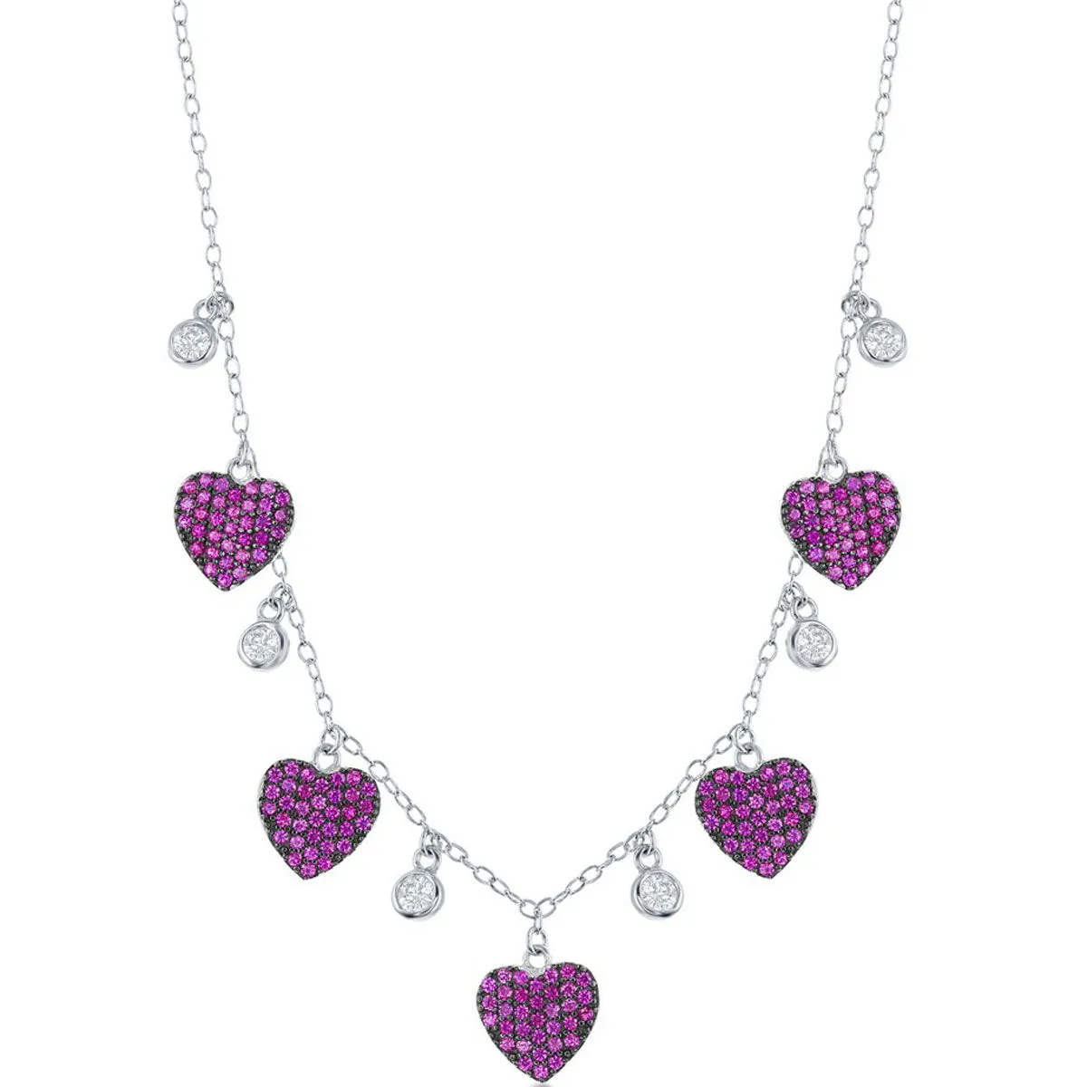 Classic Jewelry Classic Women's Necklace - Sterling Round and Heart Ruby CZ | M-6811