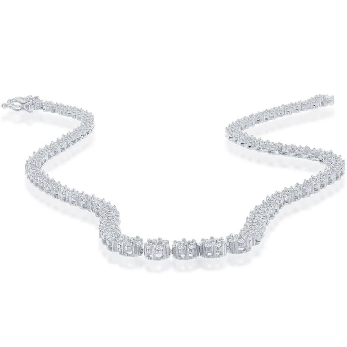 Classic Jewelry Classic Women's Necklace - Sterling Silver 4mm Graduating Flower CZ Tennis | M-6792