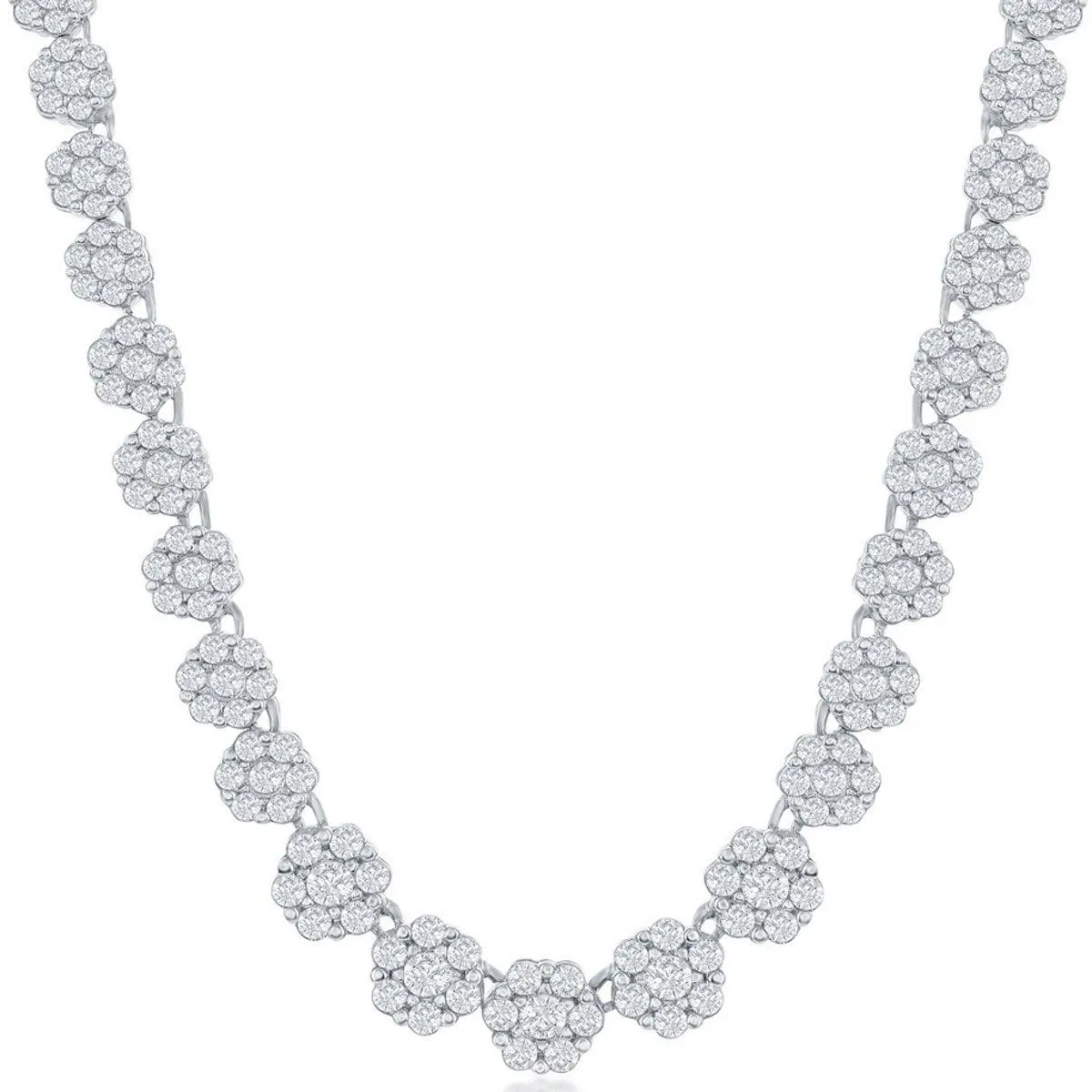 Classic Jewelry Classic Women's Necklace - Sterling Silver 4mm Graduating Flower CZ Tennis | M-6792
